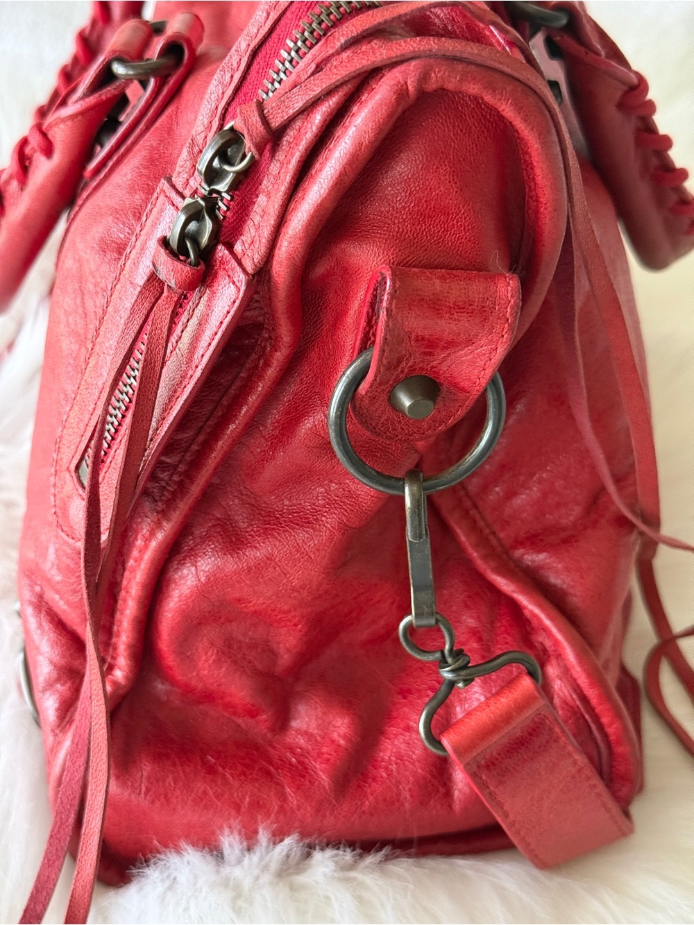 BALENCIAGA CITY BAG BRIGHT RED CHÈVRE LEATHER S/S 2007 MOTO BAG VINTAGE - Picture 6 of 16